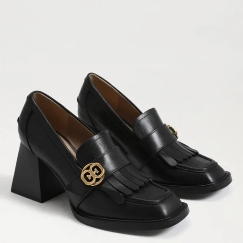Sam Edelman Quinly Block Heel Loafers Leather Black Sz 8 $170